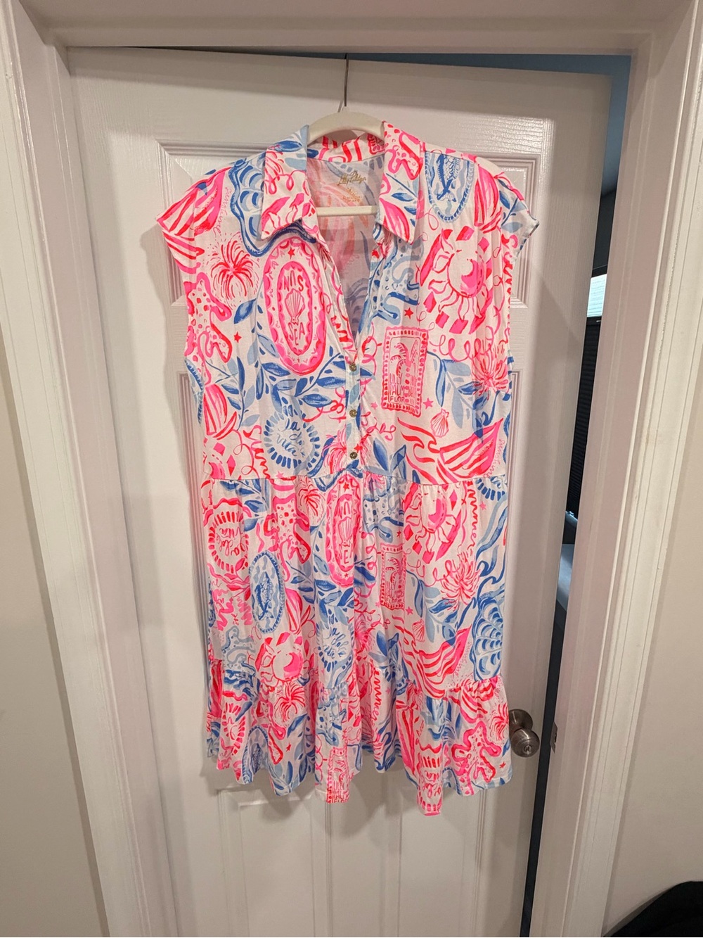 Lilly Pulitzer Pink & Blue Printed Sleeveless Collared Tunic Dress